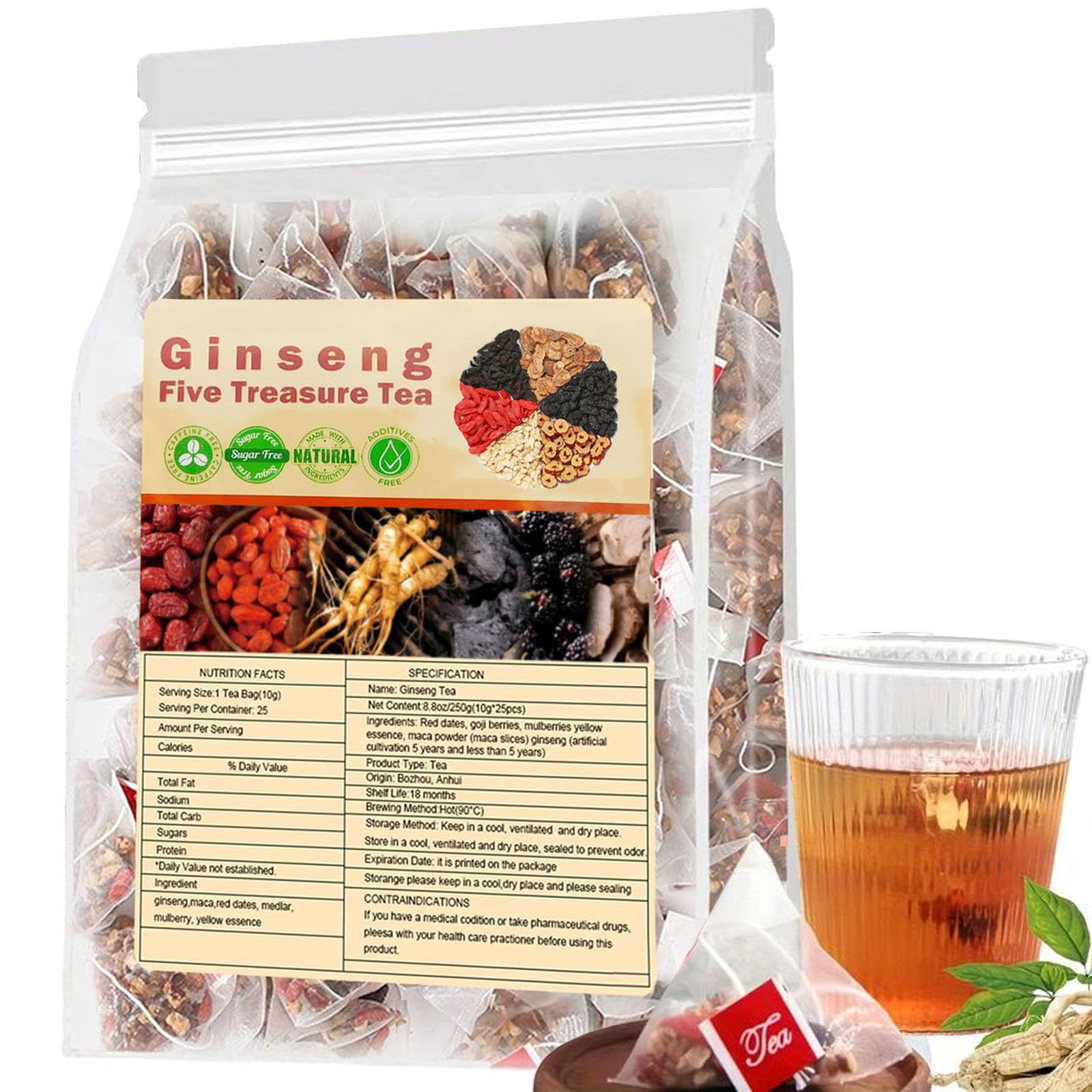 Herbal And Wellness - شاي الجينسنغ بخمسة كنوز شاي الكلى،
